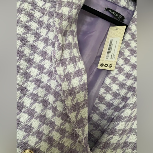 DOGTOOTH WOVEN DOUBLE BREASTED BOXY BLAZER - Picture 2 of 3